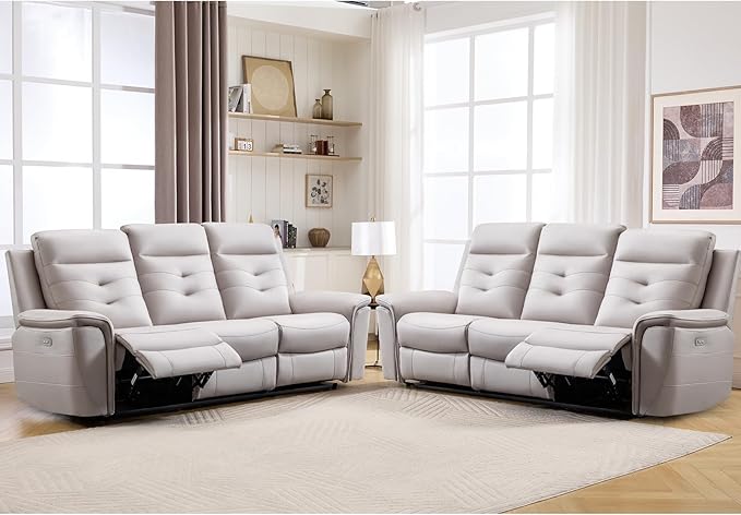 ANJ Power Oversized Reclining Sofa Couch Set of 2, Breathable Faux Leather