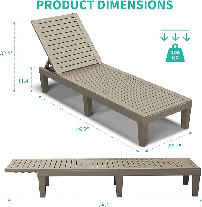 Outdoor Chaise Lounge Chairs Set of 2, 5-Position Adjustable Tanning Lounge