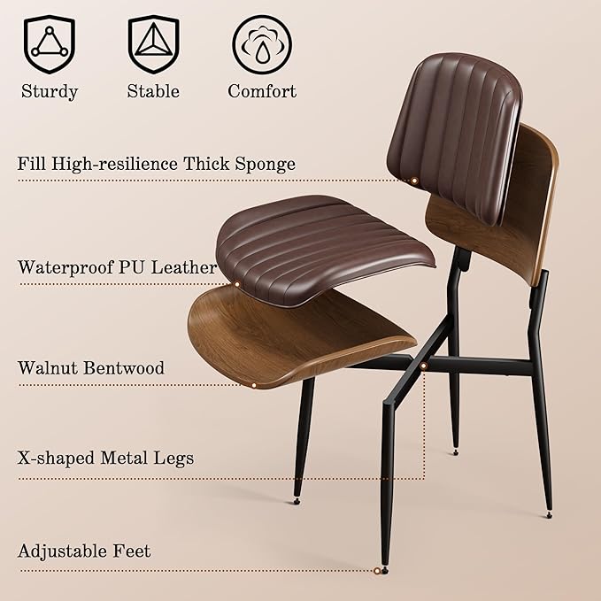 REONEY Dining Chairs Set of 4, Mid-Century Modern Upholstered PU Leather Chairs