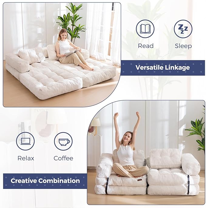 MAXYOYO Folding Sofa Bed, L-Shaped Convertible Sofa Foldable Sleeper Couch