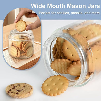 Overnight Oats Containers with Lids, 10oz Wide Mouth Mason Jars with Lids, 6 Pack Glass Jars with Airtight lid for Chia Pudding Yogurt Salad, Meal Prer Oatmeal Jars, Blue