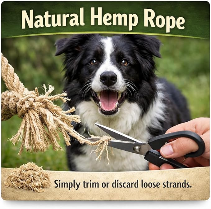 Natural Hemp Rope Dog Toy, Eco-Friendly Tug Toy for Interactive Play & Fetch, Safe Non-Toxic Alternative to Synthetic Rope Toys, Light to Moderate Chewers, Small