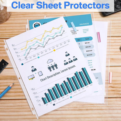 ReliThick 30 Set of 240 Pack Clear Sheet Protectors 8.5 x 11 Inch Page Protector for 3 Ring Binder with 8 Tabs Plastic Dividers for 3 Ring Binder, Insertable Index Page Divider Multicolor Tabs