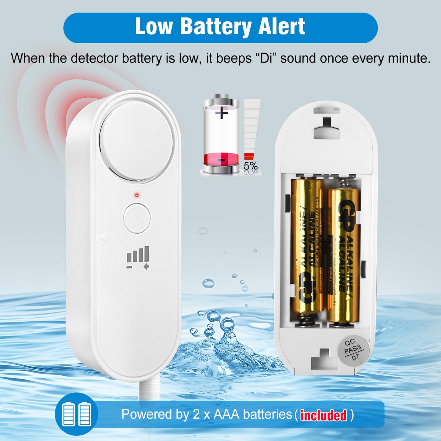 Daytech High / Low Water Level Sensor 100 dB Sump Pump Alarm, Water Level Detector with 78 inch Detector Cable and 4 Volume Levels, Suitable for Water Tank/Aquarium, Swimming Pool/Basement(1PC)