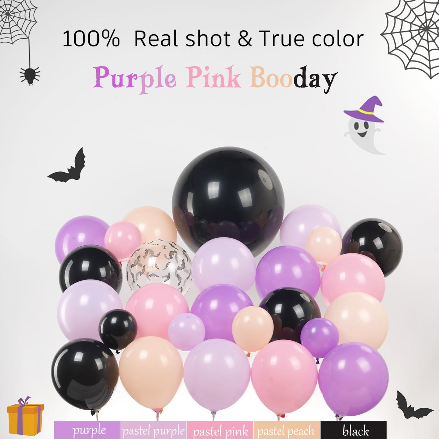 Summerween Halloween Party Decorations with Pink Black Purple Balloon Garland Arch Kit & Cute Bat Ghost mylar foil Balloons for Girls Two spooky Birthday Baby Shower BOO Day Party Supplies Decorations