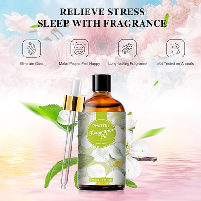 PHATOIL 3.38FL.OZ White Musk Fragrance Oils for Aromatherapy, Essential Oils for Diffusers for Home, Perfect for Diffuser, DIY Candle and Soap Making, DIY Scented Products - 100ml