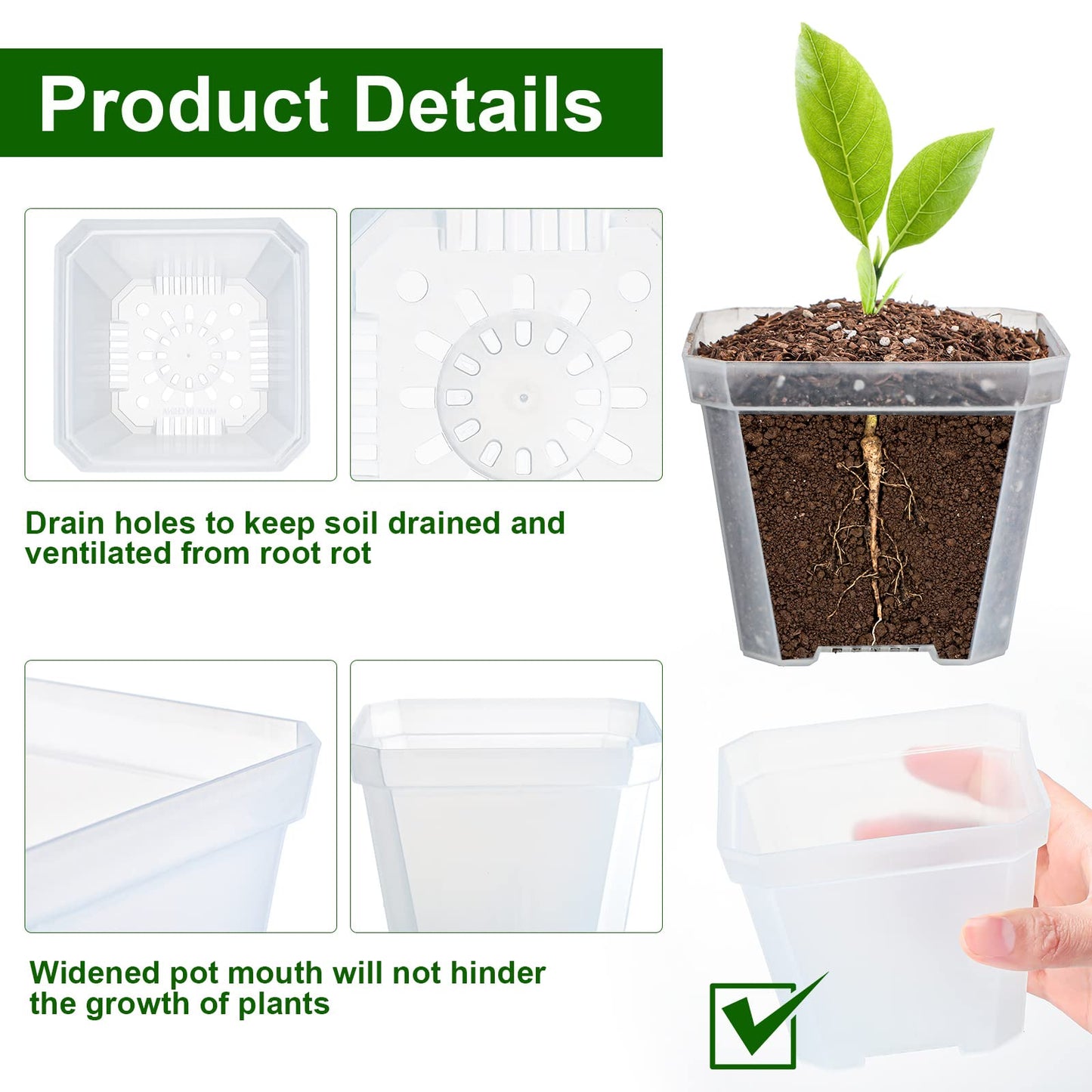 42 Pack 4 Inch Clear Plant Nursery Pot Sets with Humidity Dome and Drain Holes Include 20 Plastic Gardening Pot 20 Labels, 2 Marker Pen Seed Starting Container for Seedlings Vegetables Succulents