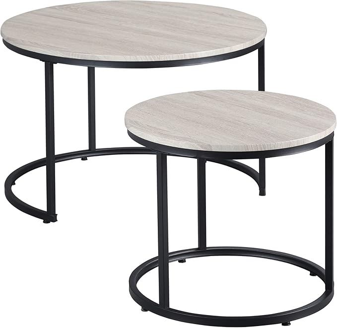 HOMCOM Round Nesting Tables Set of 2, Stacking Coffee Table Set