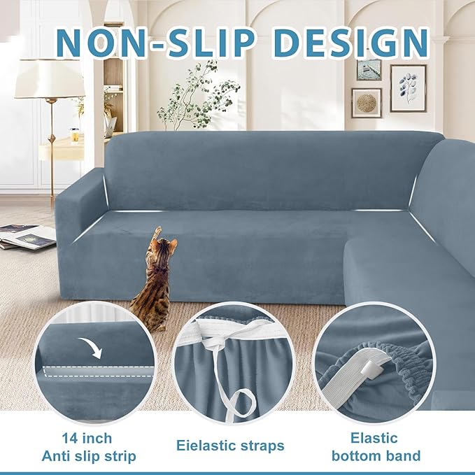 HDCAXKJ Corner Sectional Couch Covers Velvet Stretch L Shape Sofa Cover Soft