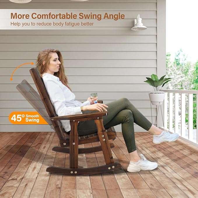 VINGLI Heavy Duty 600 LBS Outdoor Wooden Rocking Chair