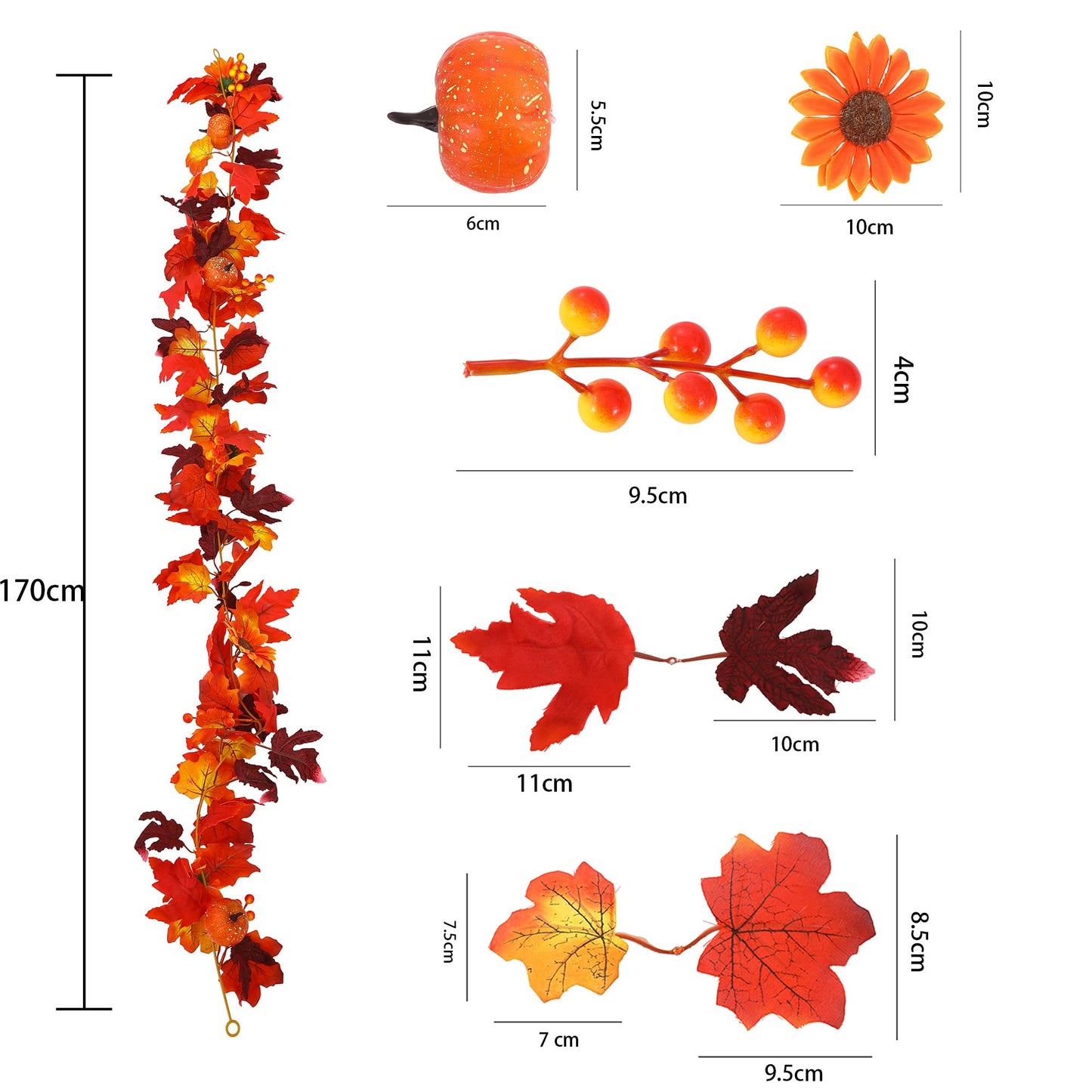 Artificial Fall Garland with Maple Leaves, Pumpkins & Berries – 7Fft Orange Autumn Garland for Thanksgiving, Fireplace Mantel, Doorway & Fall Harvest Table Decor