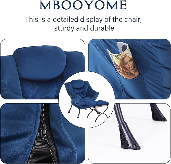 MBOOYOME Lazy Chair with Folding Ottoman, Modern Accent Armchair with Armrests