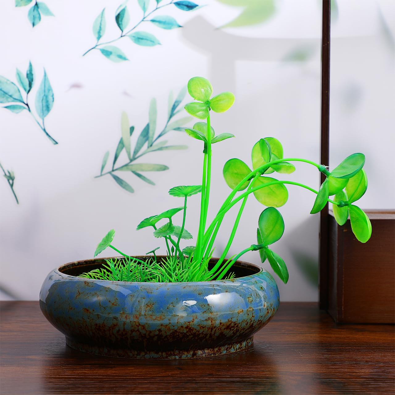 Abaodam Lotus Bowl Planter, Ceramic Water Lily Pot for Growing Lotus Flower Seeds, Shallow Bonsai Bowl for Aquatic Plants, Succulents, Hydroponic Planter for Zen Garden Patio and Home Decor