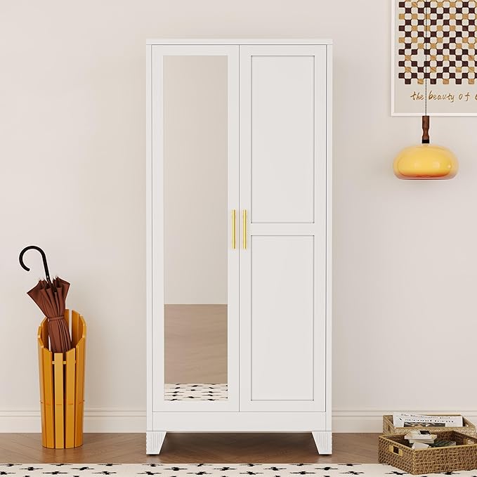 71" Metal Armoire Wardrobe Closet, Steel Clothing Storage Cabinet