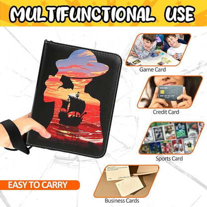400 Pocket Trading Card Binder with 50 Removable Sleeves, Portable Zippered Card Holder, Collection Album Book Case Storage for MTG, TCG, Sports, Game Cards (Pirate Boat)