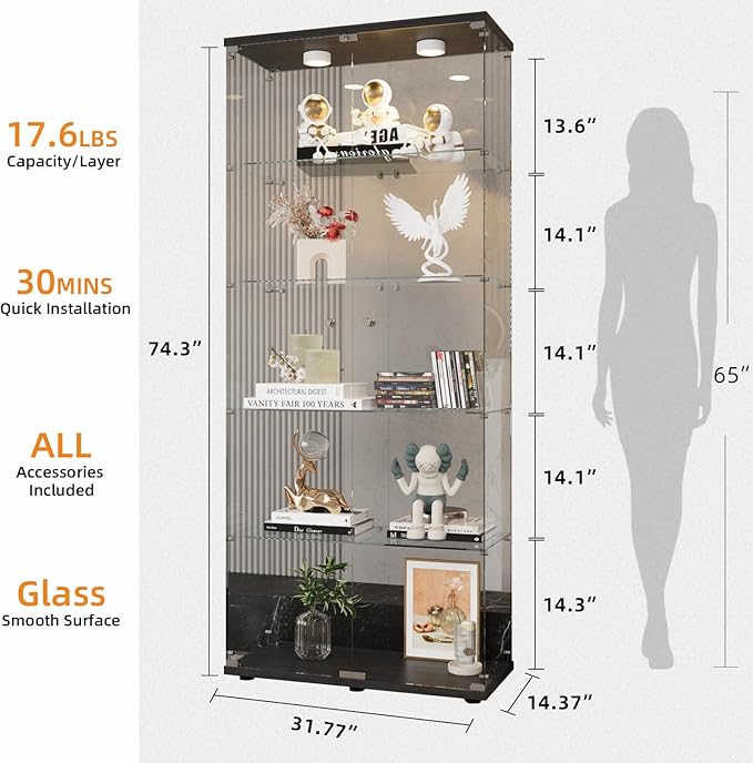 LFT HUIMEI2Y Glass Display Cabinet 5-Shelf