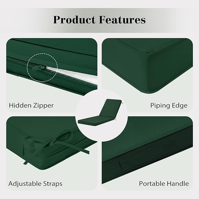 Chaise Lounge Cushions Outdoor, 4 Adjustable Ties Lounge Chair Cushions