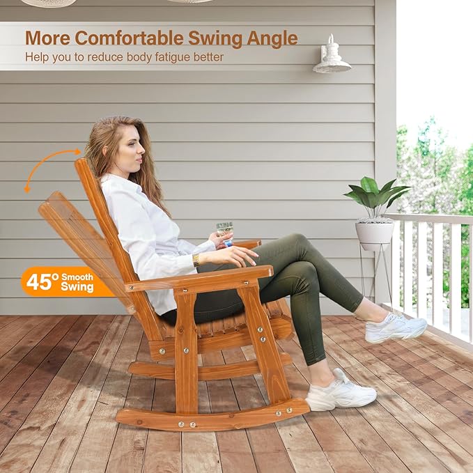 VINGLI Outdoor Rocking Chair, Heavy Duty 600 LBS Wooden Rocking Bench