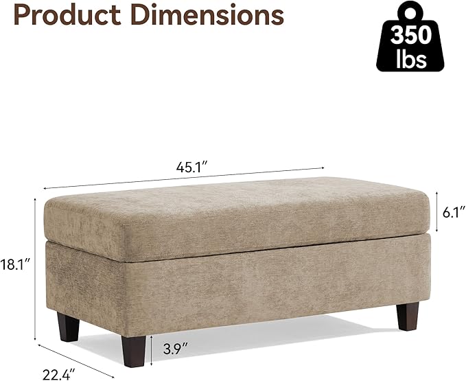 45 Inch Large Storage Ottoman Bench