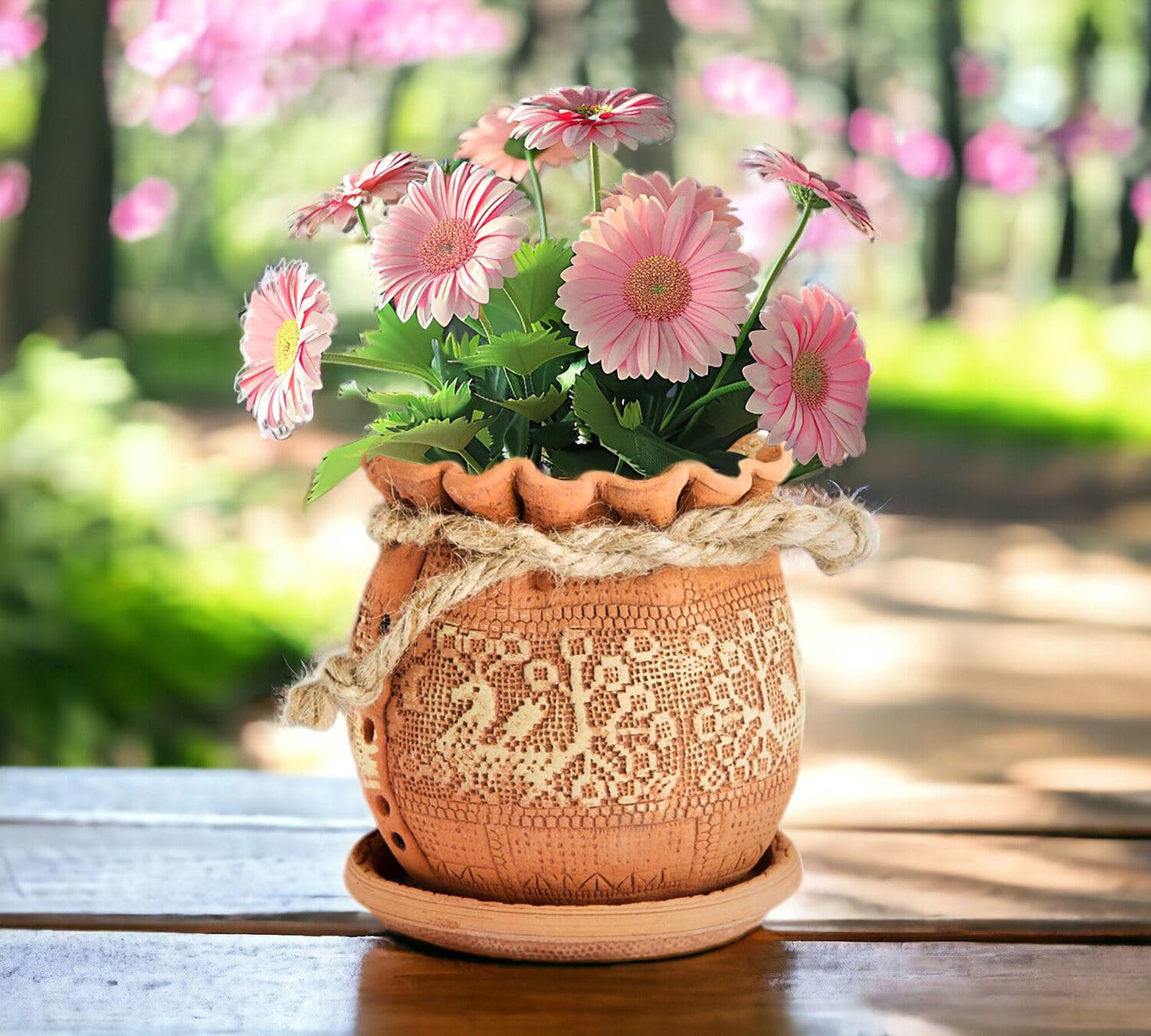 STP GOODS Ceramic Pot with Drainage Hole and Saucer, Plant Pots, Modern Decorative Planters for House Plants Indoor Flowers Plants, Cute Flower Pot - Gifts (Birds (1.7 L))