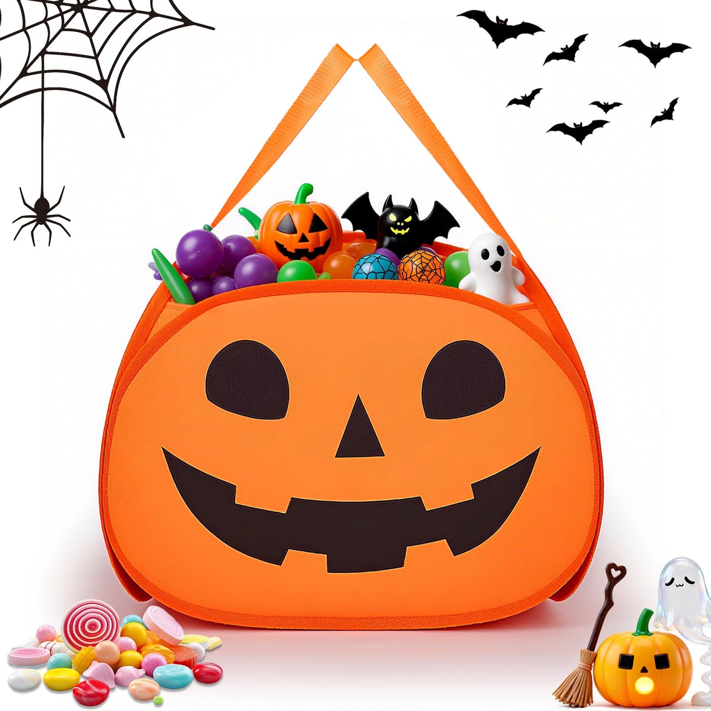 YOHOOLYO 95L Large Cute Halloween Pumpkin Boo Basket with Handles, Trick or Treat Candy Bucket Bag, Halloween Decor for Kids, Candy Buckets & Tote Bags for Party Favor Supplies