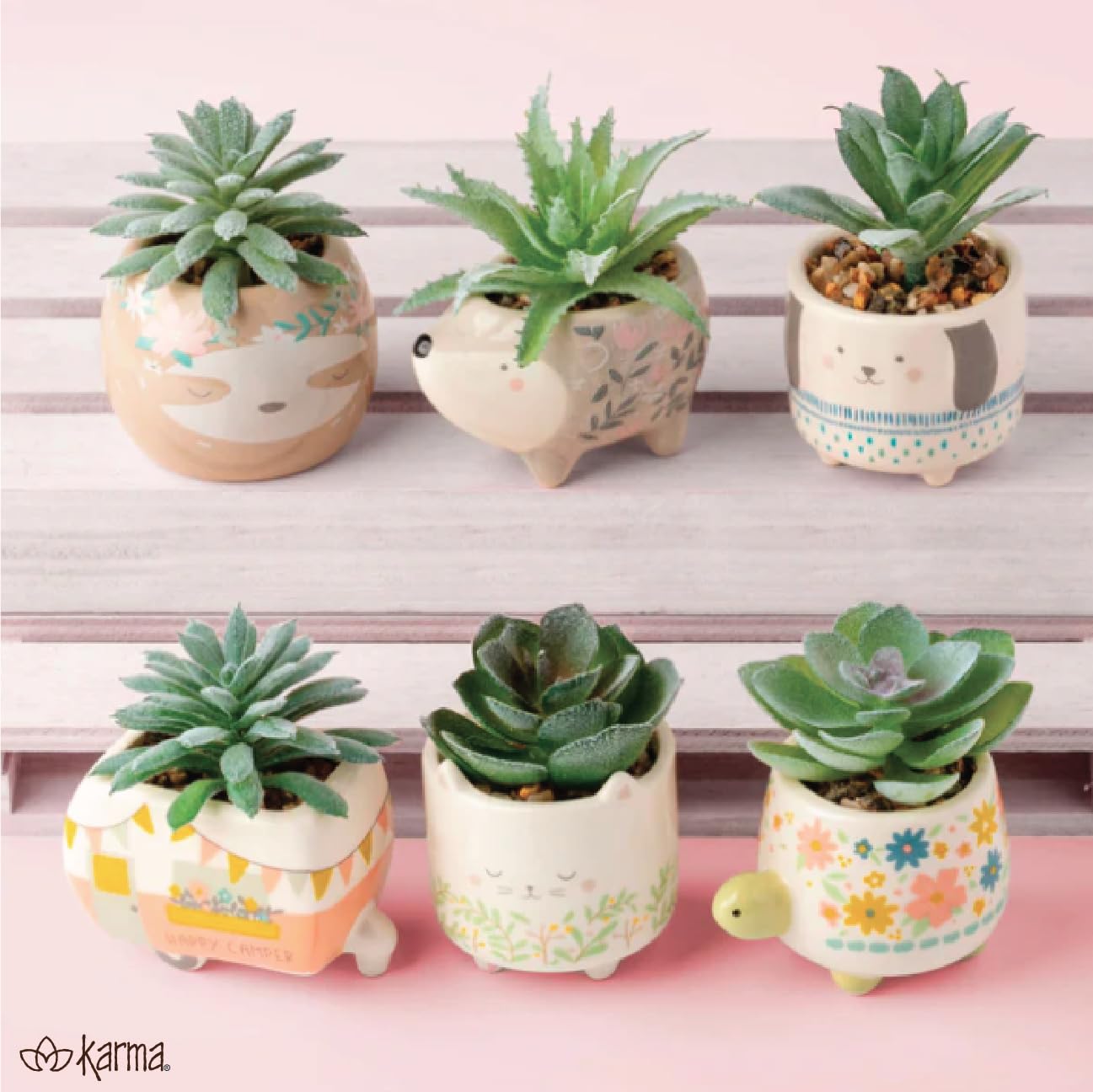 Karma, Shaped Succulent Pot, Faux Mini Ceramic Pot for Office & Home Decor - Rainbow