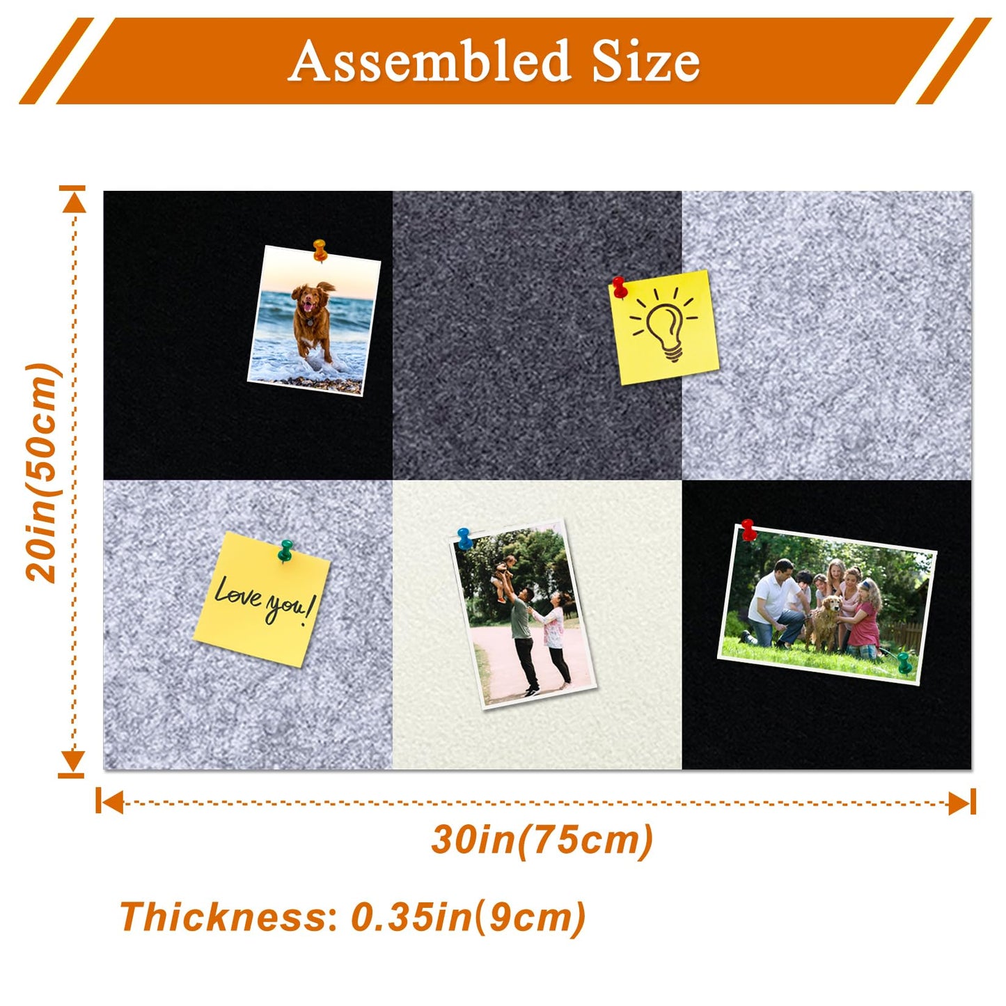 HULAVO Square Felt Cork Bulletin Board Tiles, Self Adhesive DIY Felt Pin Board for Wall 30" x 20" with 35 Pushpins for Office School Home Wall Decor Stickers Memos Photos Display (Gradual Grey)