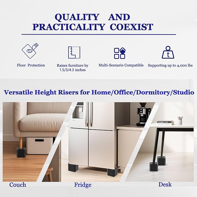 Bed Risers Heavy Duty, Adjustable Furniture Riser Blocks Lift 1.5, 4.3 inches
