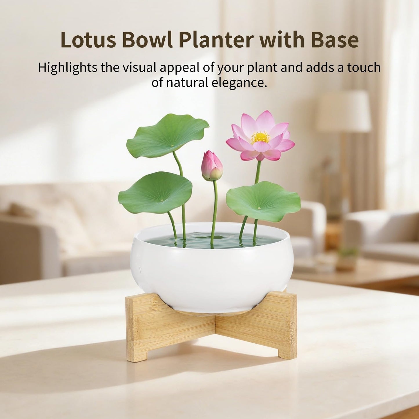 OMISTAR 2PCS Lotus Bowl Planters with Bases, White Ceramic Lotus Bowl, No-Hole Water Lily Pots for Planting Aquatic and Indoor Plants, Indoor Hydroponic Planters for Decor