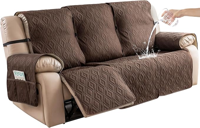 Genina Waterproof Reclining Couch Cover 3 Seat, Recliner Sofa Covers Non-Slip