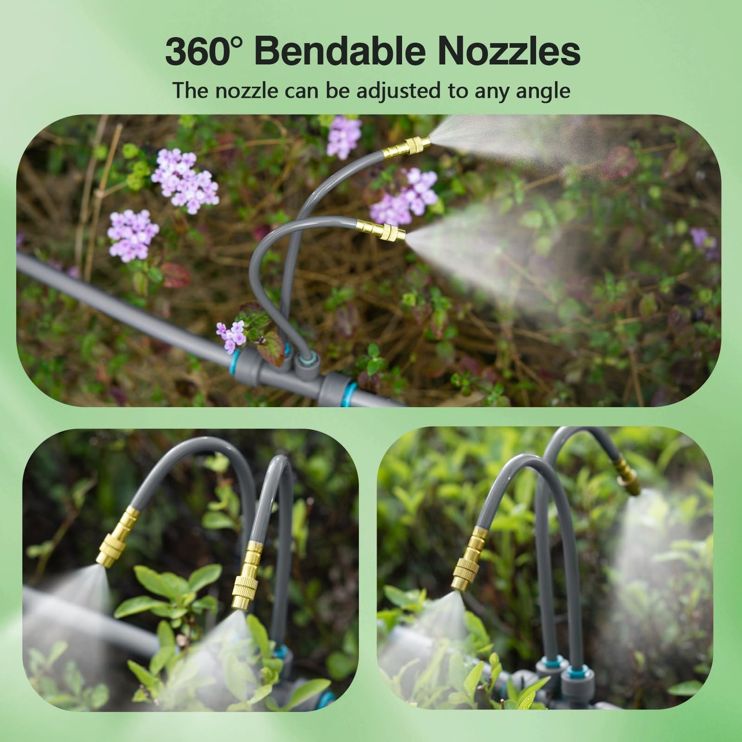 39 FT Drip Irrigation System - Double-Head 360° Adjustable Garden Watering System with 24 Spray Nozzles, Garden Atomizing Misting System & Irrigation System for Garden, Greenhouse, Yard, Lawn, Plants