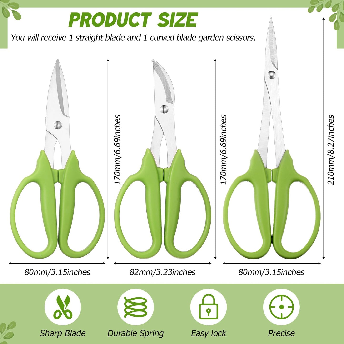 Lanties 3 Pcs Garden Scissors Shears Trimming Scissors Pruning Floral Shears for Herb Flowers Plants with Straight and Curved Blade for Gardening (Curved,Straght,Bud)