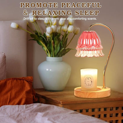 Funistree Flower Candle Warmer Lamp with Timer, Dimmable Candle Lamp Warmer, Christmas Birthday Gifts for Women Mom Her, Housewarming Home Decor, Lotus Wax Warmer for Yankee Candles - Pink Flower