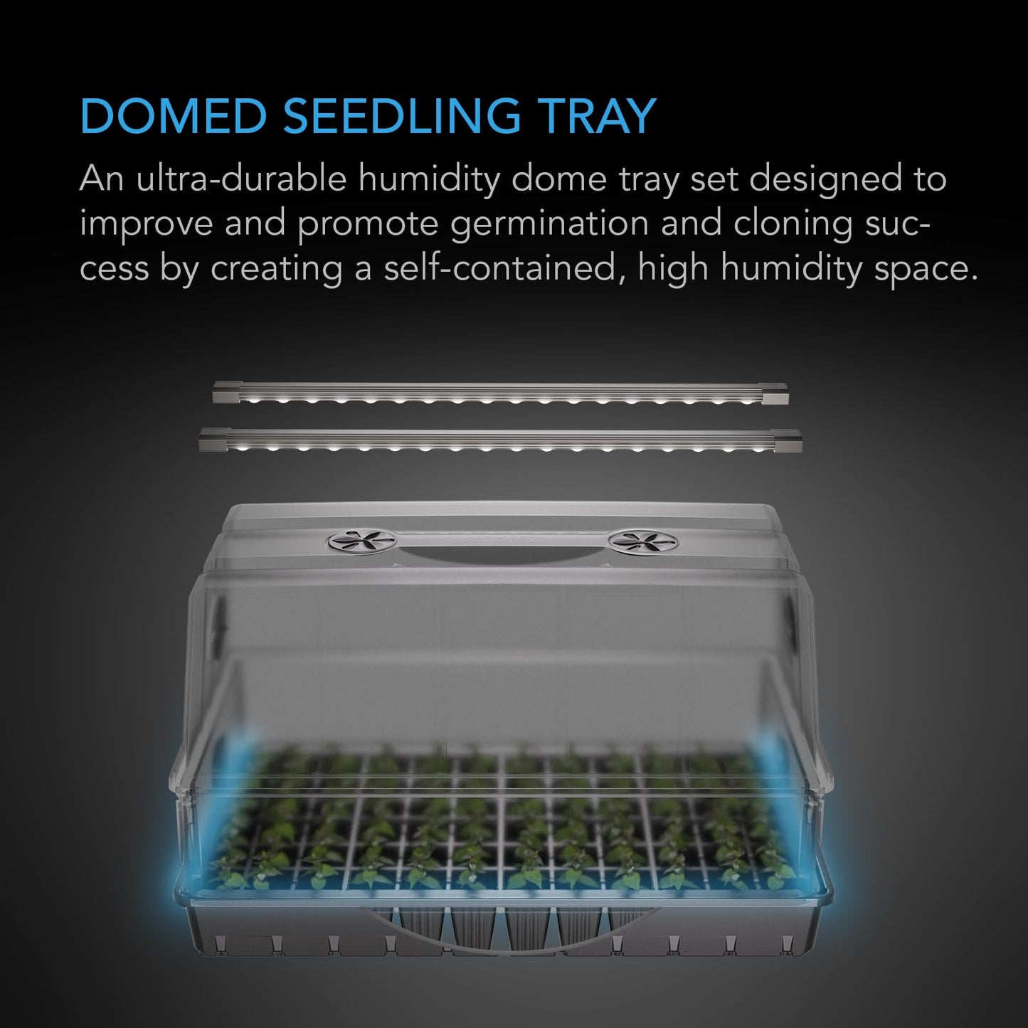 AC Infinity Heavy-Duty Large Humidity Dome w/Full Spectrum LED Grow Light Bars, Samsung LM301H EVO Diodes, 3mm Thickest Dome and 6x12 Trays, Vent Extension Panels, for Seed Starting and Propagation