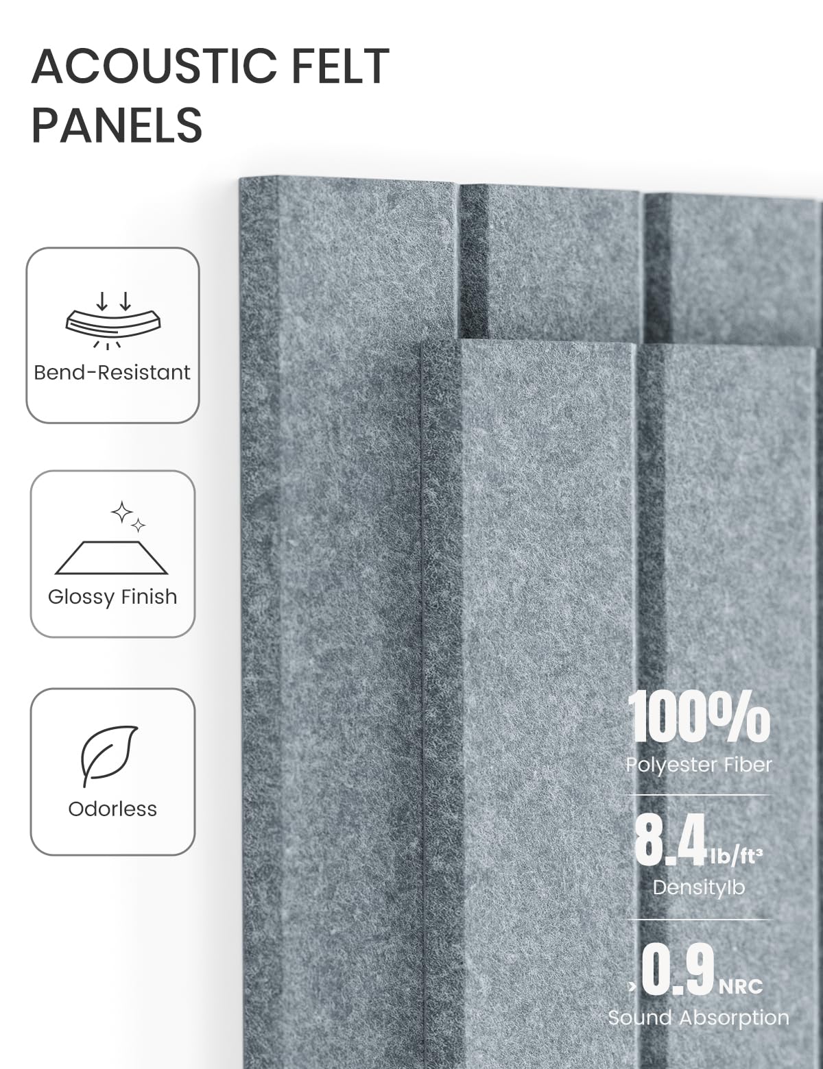 Felt Bulletin Board Tiles -28"x18" with 40 Adhesive Tabs, Cork Board Alternative for Office Decor, Push Pin Board Wall Organizer 6-Pack (Blue Gray)