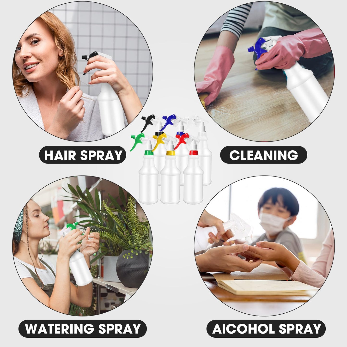 Eccliy 12 Pcs 16 Oz Plastic Spray Bottle, Adjustable Empty Reusable Sprayer for Cleaning, Planting, Water, Bathroom and Kitchen, BBQ, Commercial and Residential (Original,Multicolor)