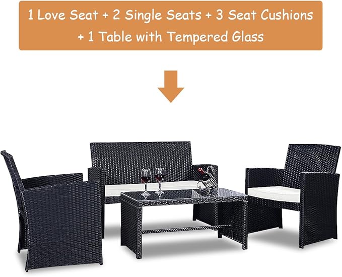 Goplus 4-Piece Rattan Patio Furniture Set, Outdoor Wicker Conversation Sofa