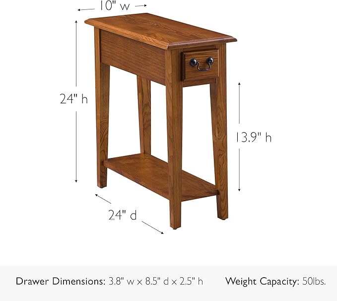 Leick Home Haven Ridge End Table, Solid Wood, 1 Storage Drawer, Bottom Display
