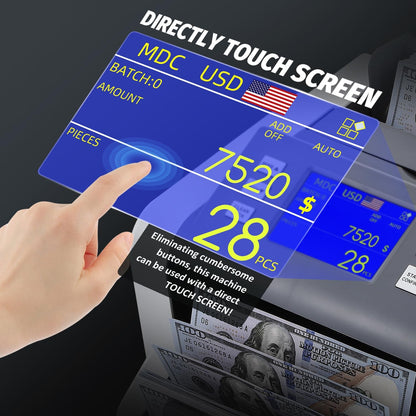 Money Counter Machine Mixed Denomination with Value Count, Touch Screen with 5 Currencies Suitable, MT/UV/MG/IR Counterfeit Bill Detection, 6 Modes Available Cash Counter with LCD Display