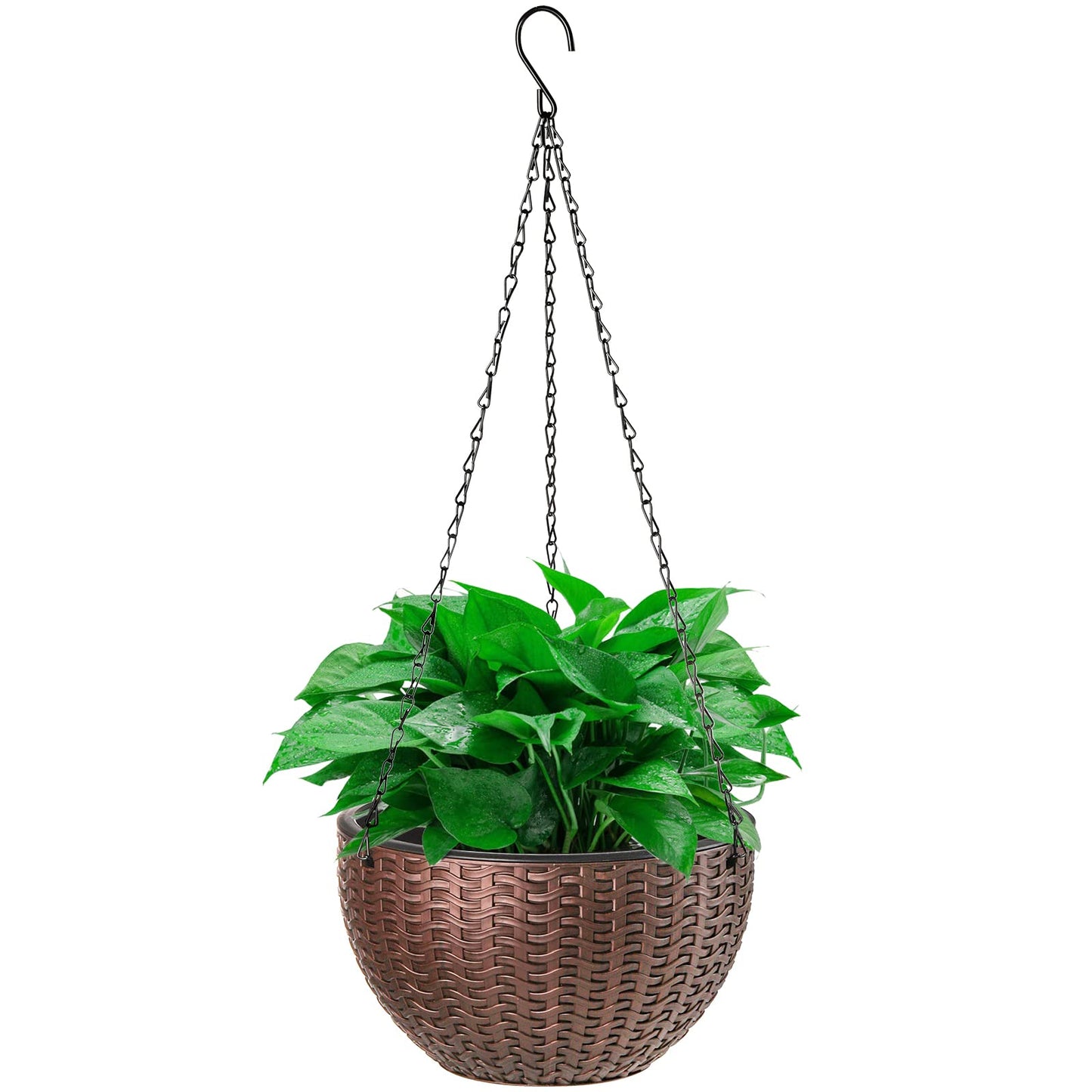Foraineam 10.2 Inches Round Basket Hanging Planter Dual-pots Design Garden Flower Plant Pots Hanging Planter Baskets with Drainer and Chain for Indoor Outdoor Use