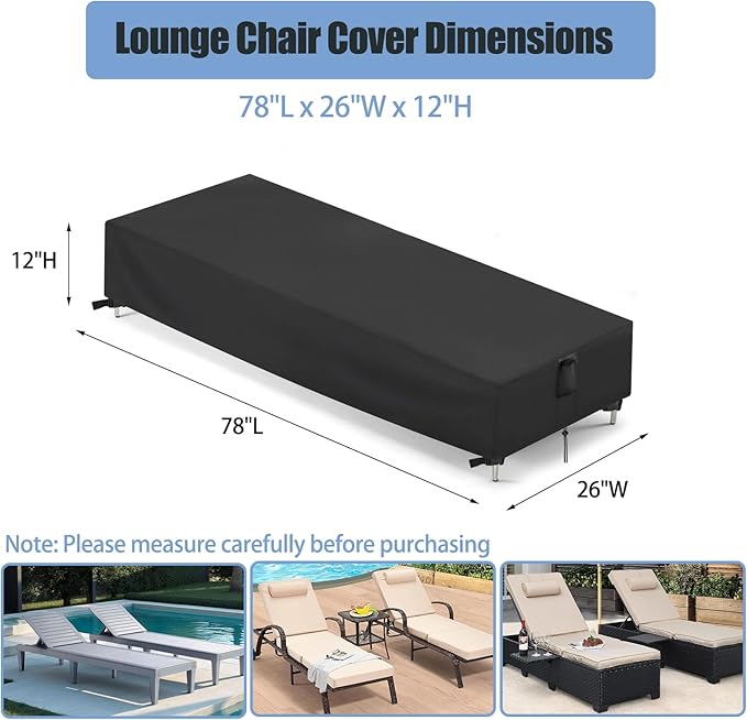 Chaise Lounge Covers, 2 Pack Waterproof Outdoor Lounge Chair Covers