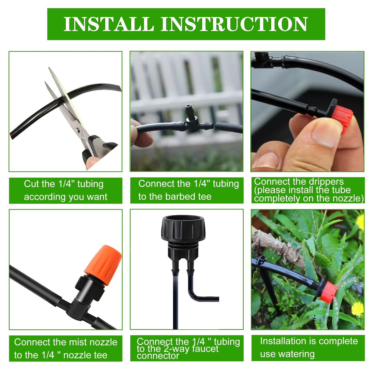 Drip Irrigation Kit, Garden Irrigation System 1/4" Blank Distribution Tubing Watering Drip Kit/DIY Saving Water Automatic Watering System for Garden, Greenhouse, Flower Bed, Patio, Lawn