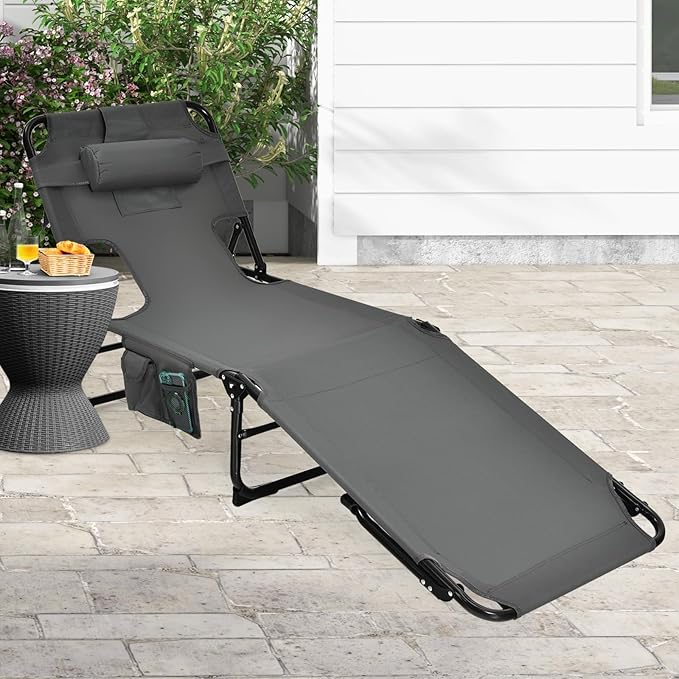 Goplus Tanning Chair, Folding Adjustable Patio Lounge Chair