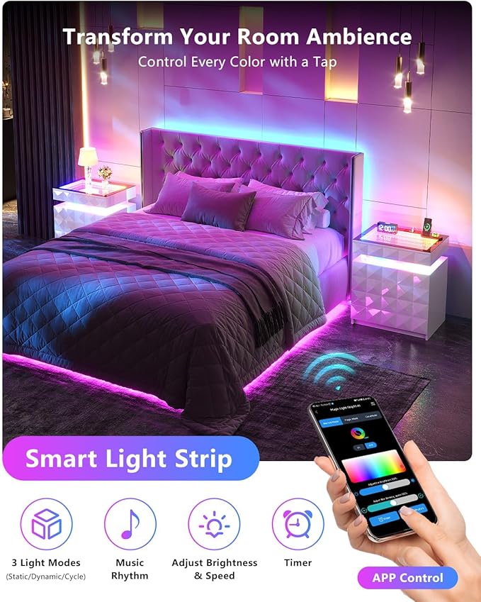 HWB Nightstand with RGB Lights, 3 Drawers Night Stand with Hidden Storage