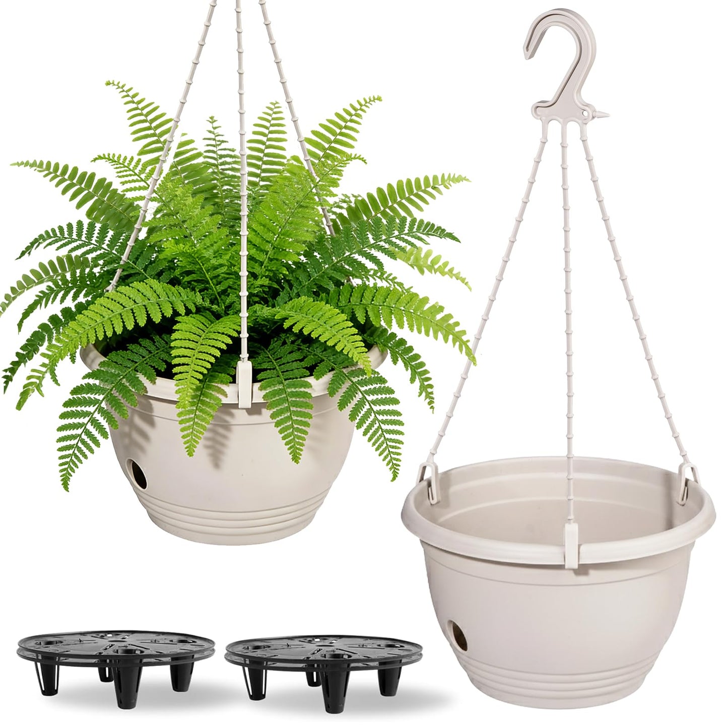 VIDELLY 2 Pack 8 Inch Self-Watering Hanging Planters, Dual-Use Plastic Flower Pots with Water Storage and Drainage, Indoor Outdoor Plant Containers for Herbs, Spider Plants, Pothos
