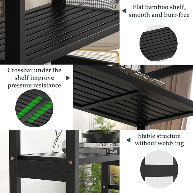 Homykic Double Wide Bamboo Bookshelf Black, 6-Tier Large Open Bookcase