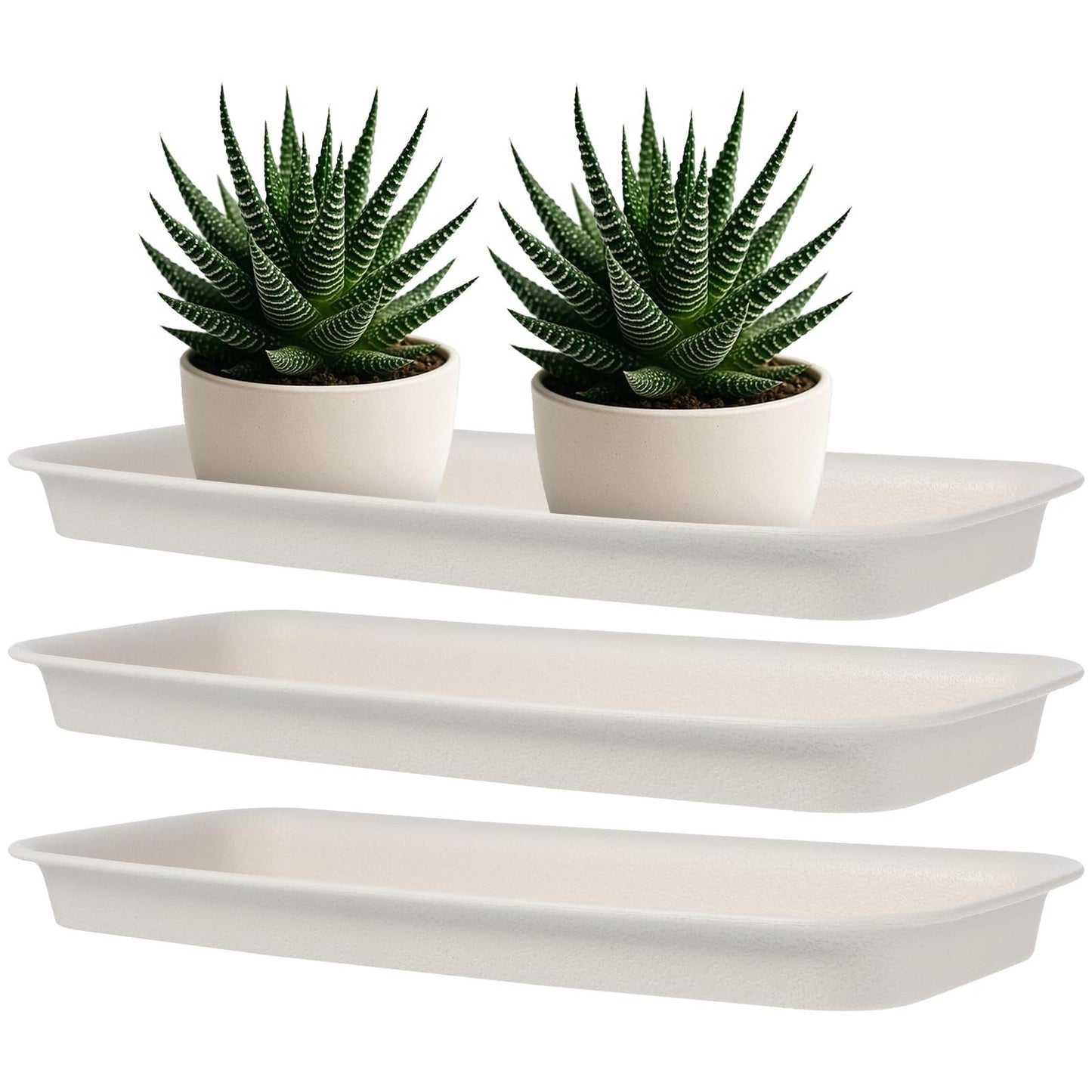 Toddmomy 3-Pack Rectangular Plant Saucer (13.4" x 5.5"), Plastic Drip Tray for Windowsill, Water Catcher Base for Indoor Outdoor Potted Plants, Reusable (White)
