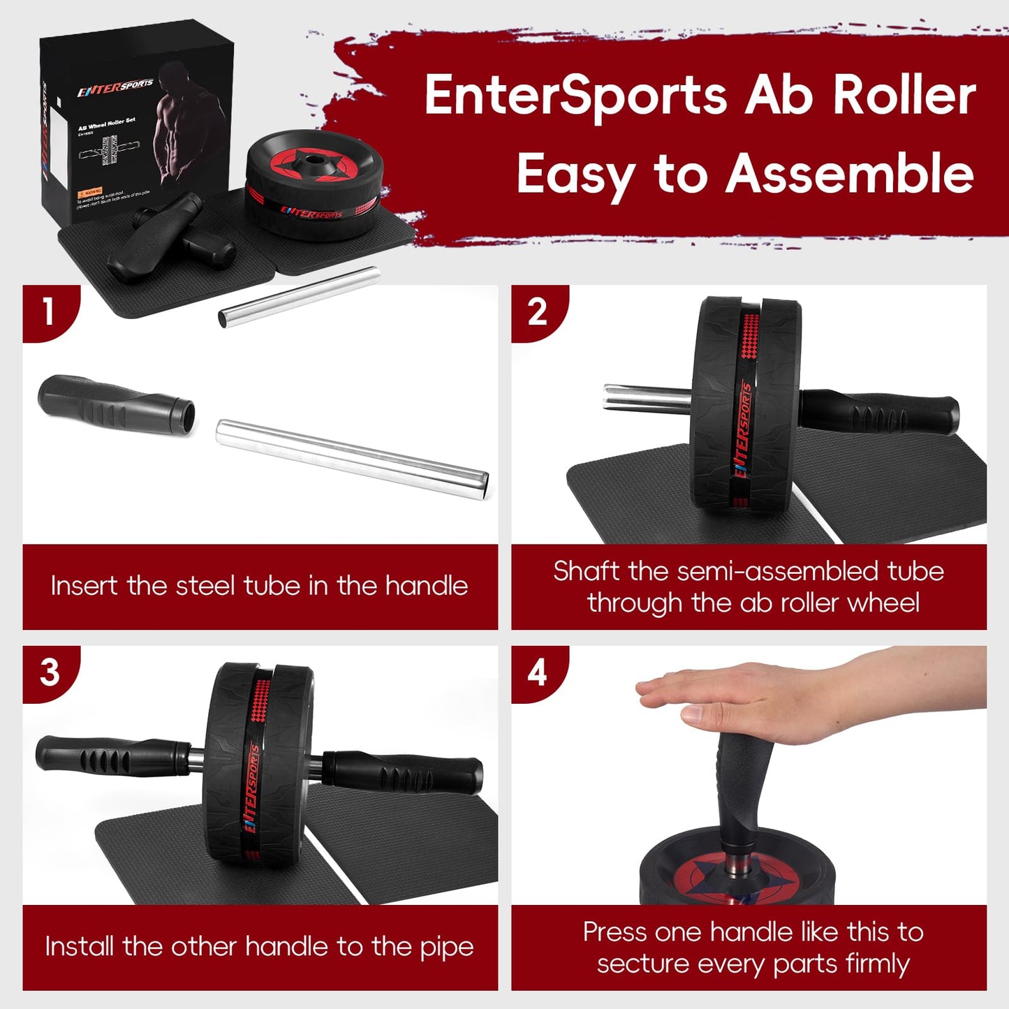 Ab Roller Wheel for Abs Workout - Abdominal Exercise Equipment with 2 Knee Pads for Home Gym, Core Strength Training, Fitness Equipment for Men & Women