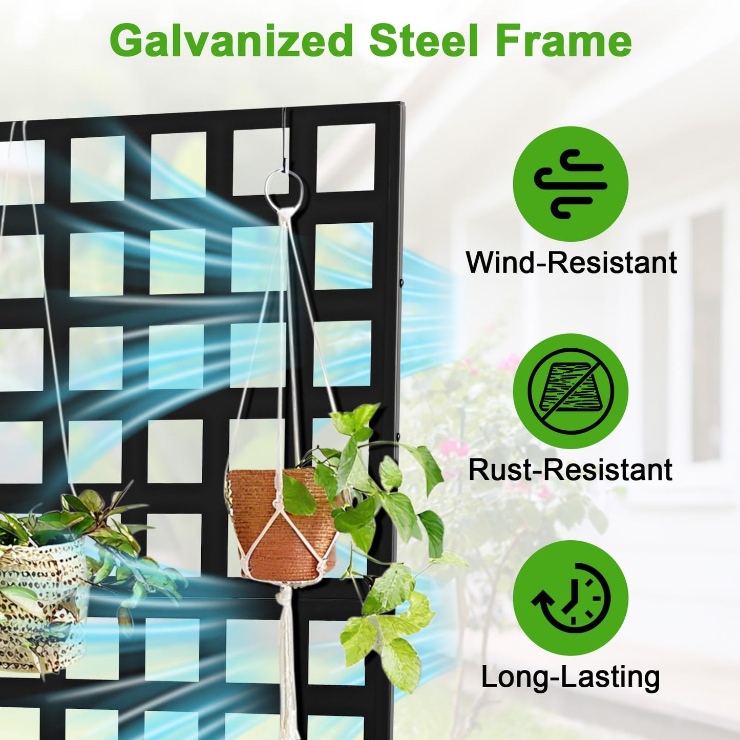 Metal Raised Garden Bed with Trellis & Wheels, 72.83"x46.46"x11.81" Galvanized Metal Planter Box with Drainage Holes & Privacy Screen for Patio Balcony Climbing Plants Flowers Vegetable, Black