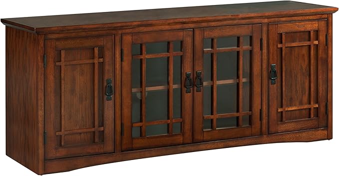 Leick Home 82360 Solid Wood Mission Oak Four Door TV Stand